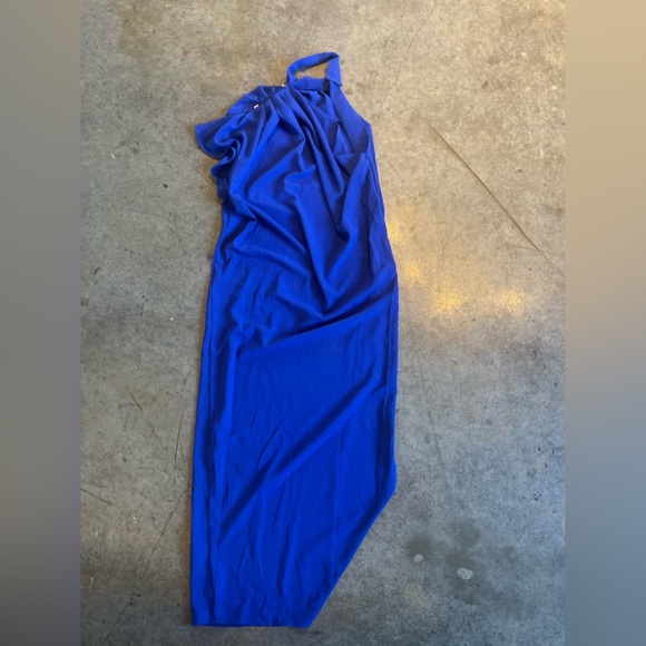 Blue One Shoulder Mock Neck Dress - Picture 1 of 4